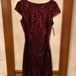 Red and black lace patterned dress